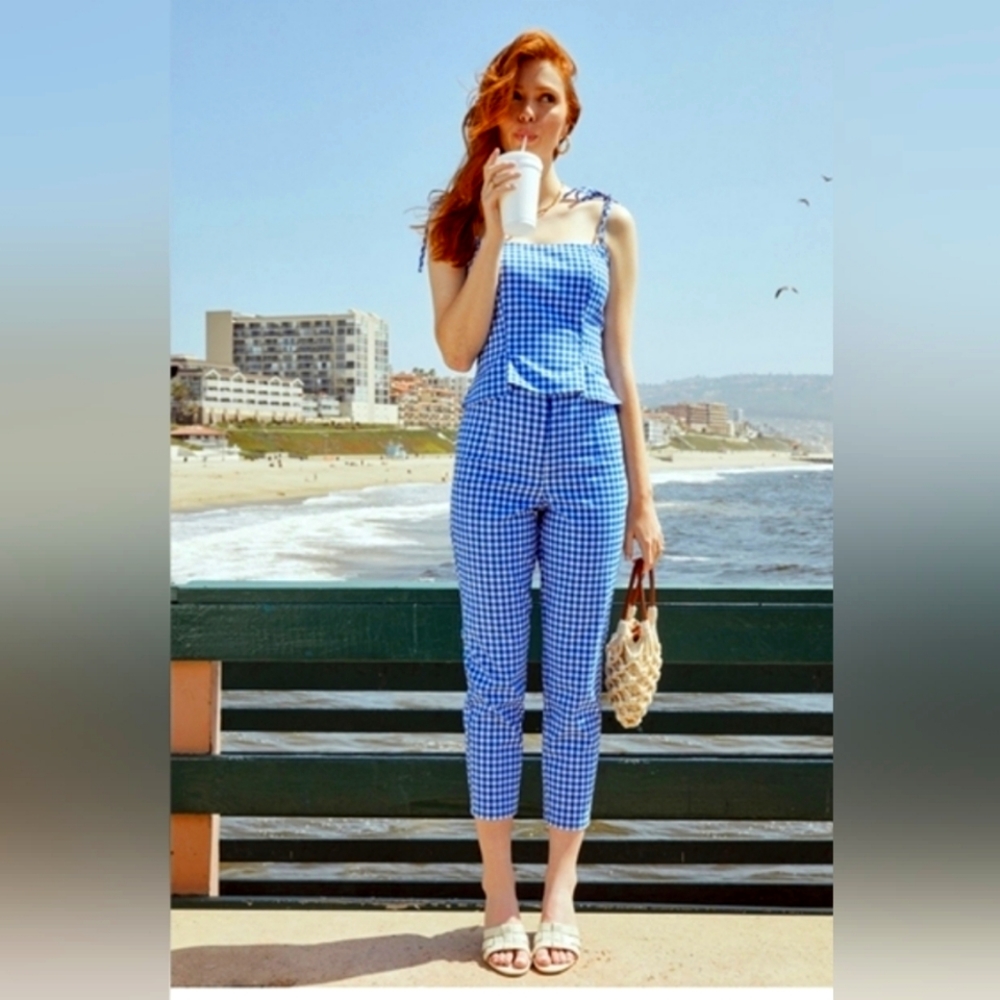 Summery Cropped Gingham Pants- Stained